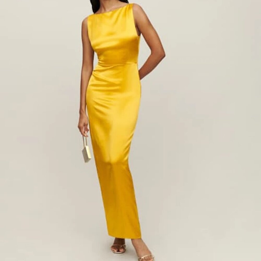 Reformation Zya Silk Yellow Dress 6 Dress - Picture 4 of 13